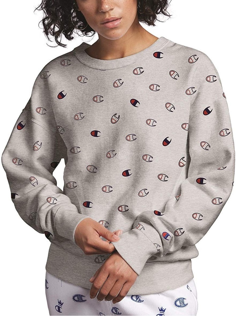Champion Reverse Weave Crew-Tossed C Logos Fleeced Sweatshirt Large